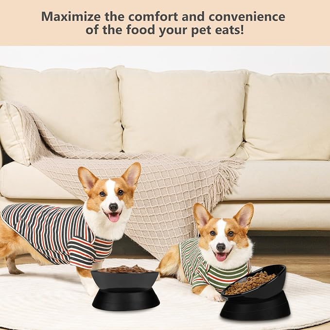 Bulldog Bowl Anti-Slip Dog Cat Dish Detachable Ceramic Dog Bowl Pet Sterile Tilted Pet Feeder Slope Base (Black Ceramic, 2 Cup)