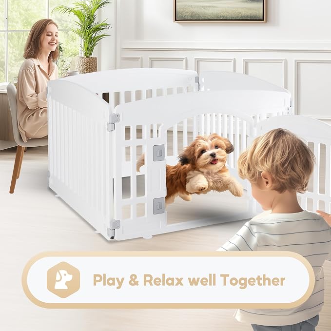 Simple Deluxe 24" 4-Panel Dog Playpen, Durable Pet Playpen with Secure Locking Door for Puppies & Small/Medium Dogs, Portable & Foldable Pet Fence, White