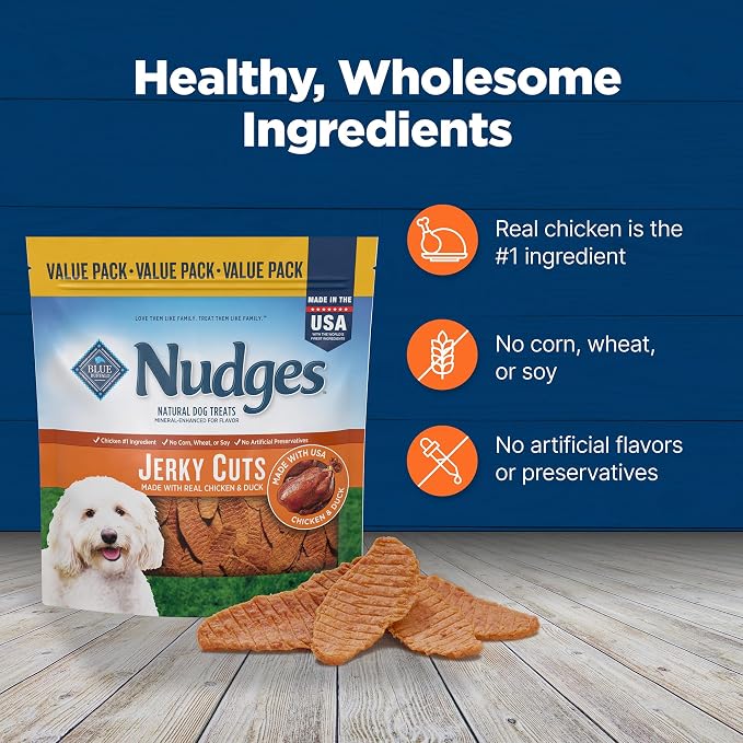 Blue Buffalo Nudges Jerky Cuts Dog Treats, Made in the USA with Natural Ingredients, Chicken & Duck, 36-oz Bag