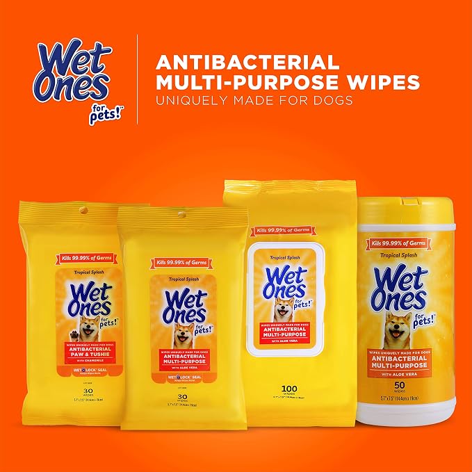Wet Ones for Pets Multi-Purpose Dog Wipes with Aloe Vera, 50 Count - 3 Pack | Dog Wipes for All Dogs in Tropical Splash, Wipes for Paws & All Purpose