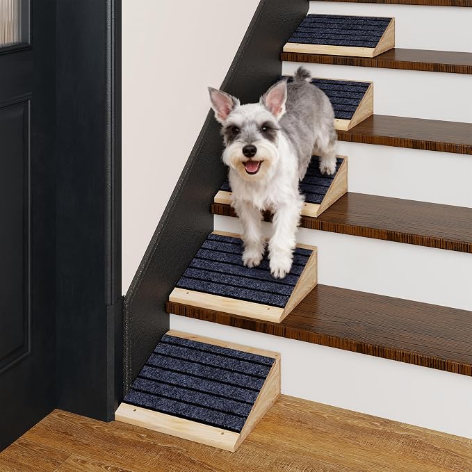 COZIWOW 8 PCS Dog Ramp for Stairs, Non-Slip | Sturdy | Wooden Dog Stairs Pet Ramp for Small Medium Dogs Cat, Pet Steps Stair Wedges Assist for Injured & Older Pets, Gentle Slope Step Stairs(8)