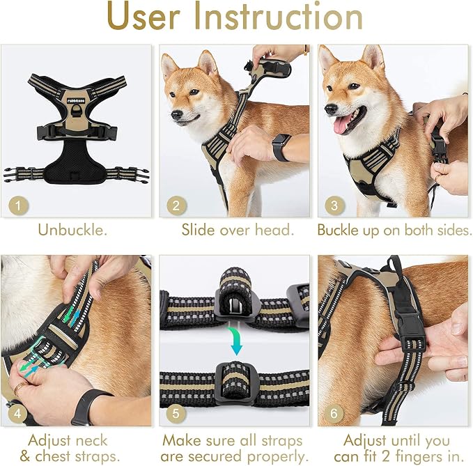 rabbitgoo Dog Harness, No Pull Medium Sized with 2 Leash Clips, Pet Vest | No Choke with Handle, Adjustable Soft Padded, Reflective, Easy Control for Walking, Beige, Medium