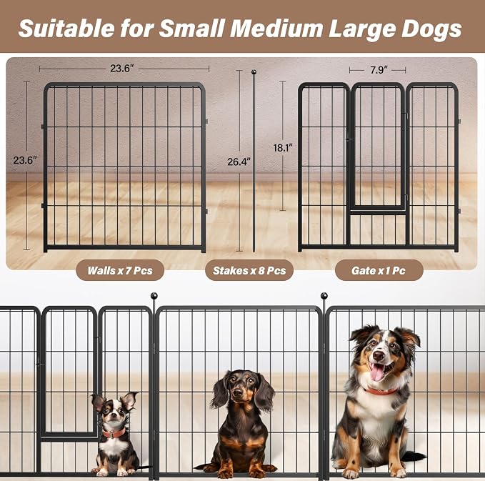 YSSOA Dog Playpen, 24in 8 Panels, Black