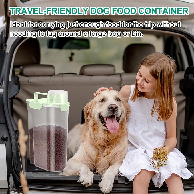 TBMax Travel Dog Food Storage Container 5 lbs with Dog Bowl, 5 lbs, Green