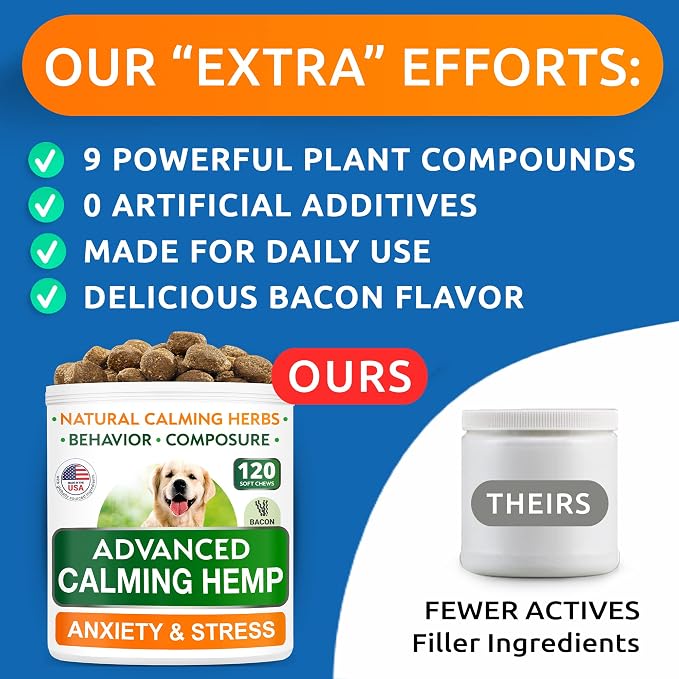 Advanced Calming Hemp Treats for Dogs, Melatonin, 2-Pack, 240 Chews