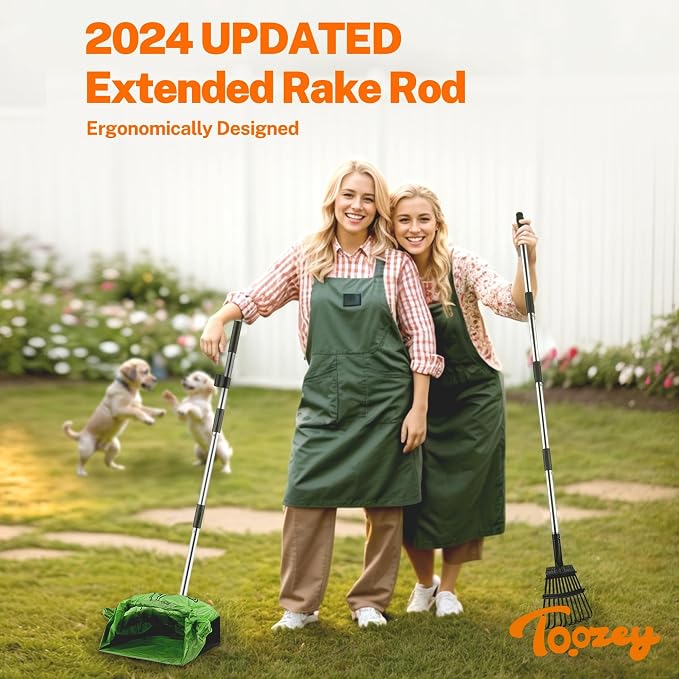 Toozey Dog Pooper Scooper for Large Dogs — 54" Extra Long Handle Poop Scooper for Yard Use, Extra Large Metal Tray & Bag Holder | Easy Cleanup for All Dog Sizes with 20 Bags