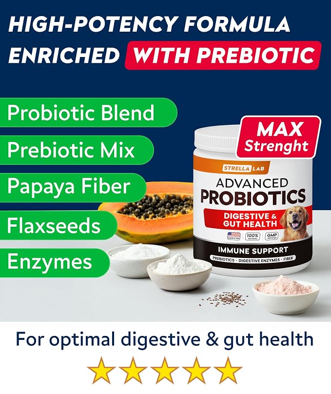 STRELLALAB Advanced Dog Probiotics Chews - 60 Billion CFU per jar
