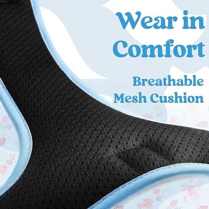 rabbitgoo Dog Harness Medium Sized, Updated Easy On & Off with 3 Buckles | No Pull No Choke, Walking with 2 Clips and Handle, Adjustable Soft Reflective, Floral Blue, Medium