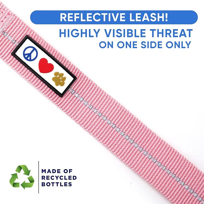Pawtitas Pink Dog Leash 6 ft XS/S Reflective Durable Lightweight Recycled Lead for Small Dogs and Puppies