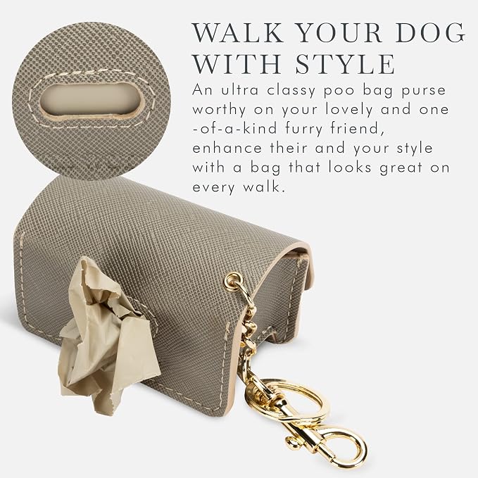 NINA WOOF Leather Poop Bag Holder- Versatile Vegan Leather Waste Bag Holder for Dog Poop, Accessories, & Leash, Reusable Pet Waste, Trash, Pet Diaper & Poop Bags Small Pouch Holder (Grey)