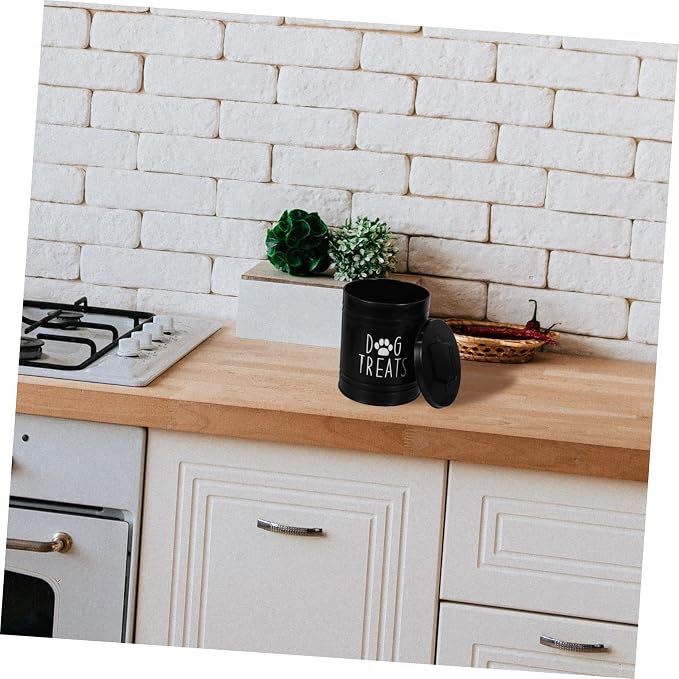 LABRIMP Puppy Food Storage Container with Airtight Lid Farmhouse Style Metal Dog Treat Canister Compact Snack Storage Jar for Kitchen Counter