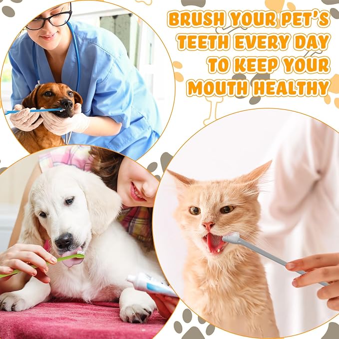 Nuenen 150 Pcs Dog Toothbrush Dual Headed Dental Brushes Puppy Tooth Brushing Kit Long Handle Toothbrush for Large and Small Dogs Cats Most Pets Teeth Cleaning Oral Care Supplies (Stylish Color)