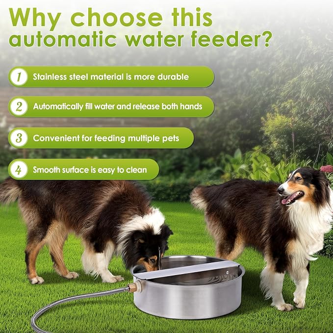 Automatic Dog Water Bowl Dispenser Large Breed Outdoor Pet Water Fountain Pet Waterer with Float Valve 6.5L Heavy-Duty Stainless Steel Auto Waterer for Large Dogs Cats Puppy Chicken Goat
