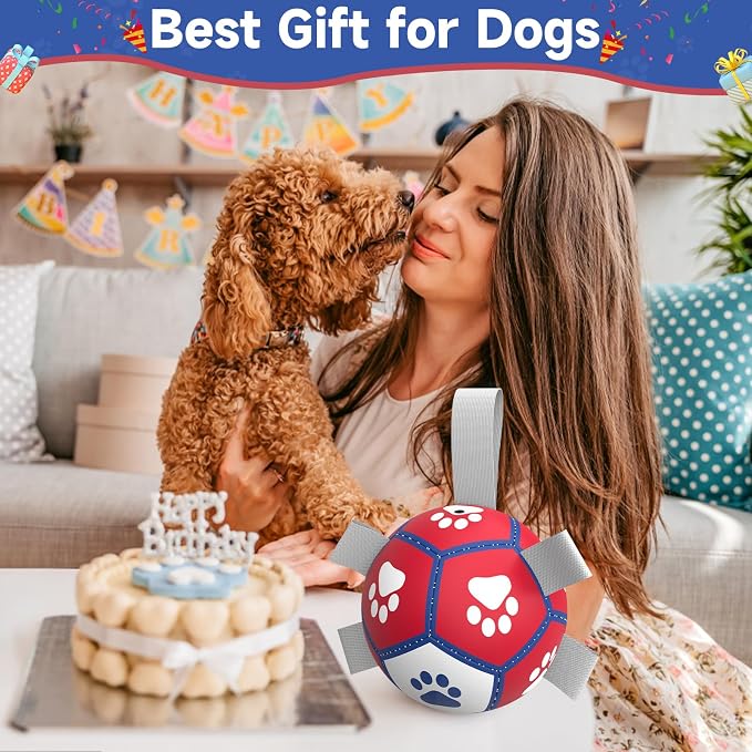 Diman Small Dog Toys, 5 Inch Dog Balls, Soccer Ball for Dogs with Straps | Interactive Dog Balls for 5-20 Lbs Dogs, Dog Water pool Toy, Herding Ball for Small Dogs, Puppy Toys for Birthday Gifts
