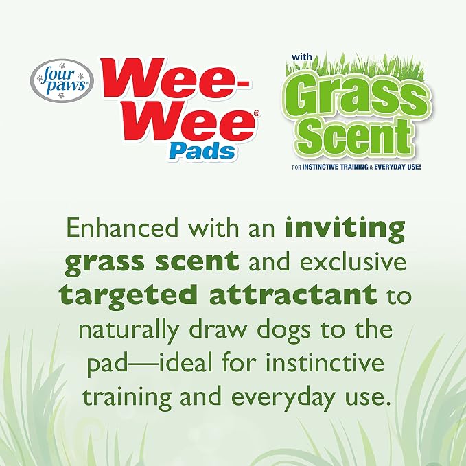 Four Paws Wee-Wee Ultimate Attractant Dog Pee Pads for Instinctive Training, Leak-Proof Floor Protection Dog & Puppy Quilted Potty Training Pads, Grass Scent, 22" x 23" (50 Count)