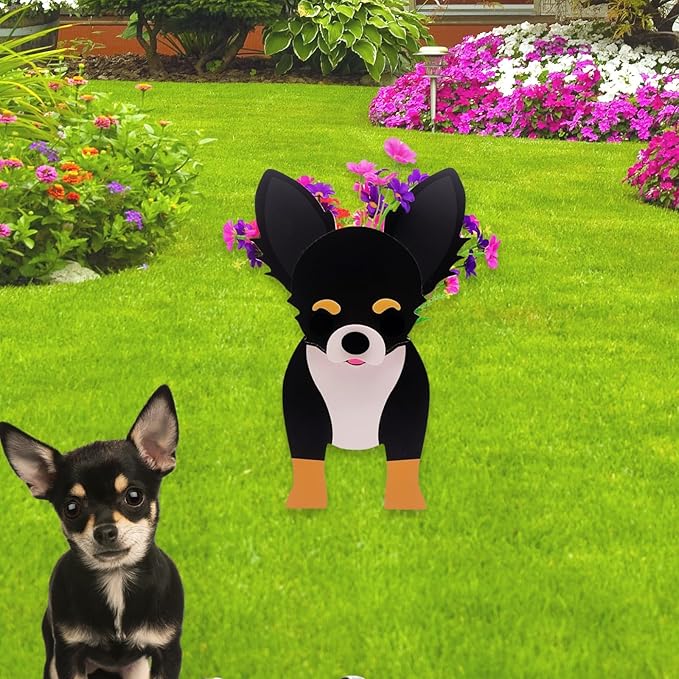 Black and White Chihuahua Dog Planter, Animal Shaped Flower Pot