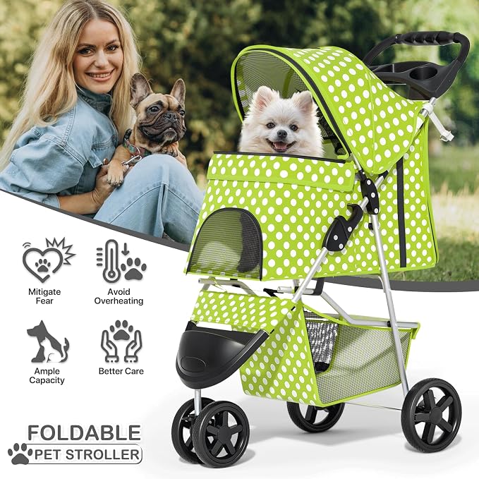 MoNiBloom 3-Wheel Foldable Pet Stroller - Lawn Green