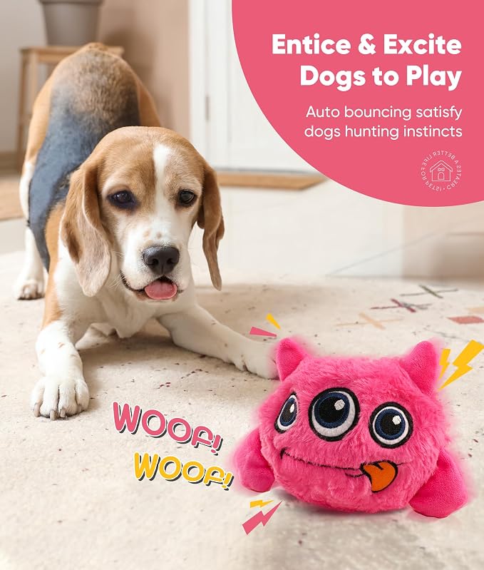 Petbobi Interactive Dog Toys for Small Medium Breeds Moving Barking Ball | Bobby motor action, Auto rolling design, Boredom buster, Stimulating play, Plush monster, Washable cover, USB rechargeable