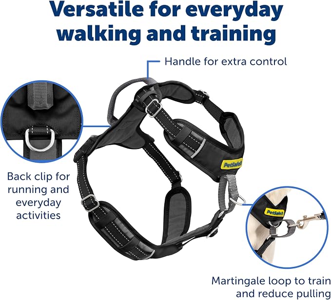 PetSafe Easy Walk Comfort No Pull Dog Harness, Black, Medium | Stops Pulling on First Use with Front Martingale Loop, Full-Body Padding, 5-Point Adjustable Fit