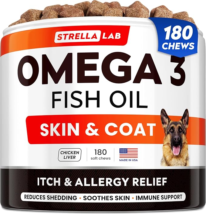 Omega 3 for Dogs - Fish Oil Skin & Coat Supplement, Itch & Allergy Support
