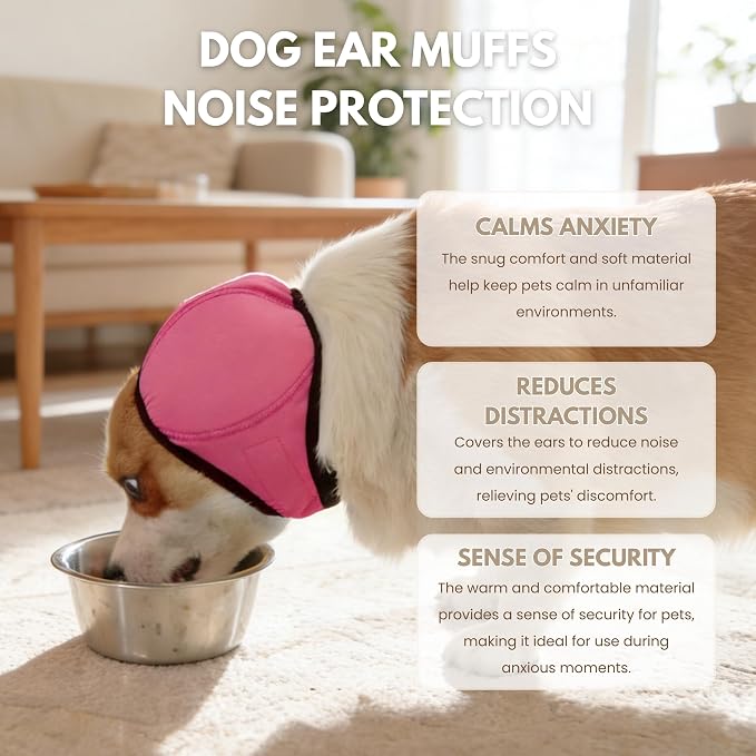 Waterproof Dog Ear Covers,No Flap Ear Wraps for Dogs,Dog Ear Muffs for Noise Protection & Anxiety Relief,Adjustable Dog Calming Hoodie Shower Cap for Bathing Grooming(Fuchsia,M)