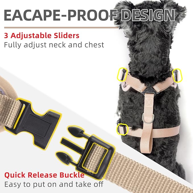 PUPTECK Dog Harness and Leash Set, No Pull Adjustable Pet Small Dog Harness, Reflective Soft Mesh Pet Vest, for Small Medium Dogs Walking, Beige Plaid, XS
