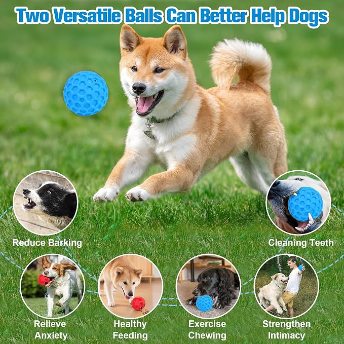 2 Pack Dog Toy Balls for Aggressive Chewers, Treat Ball and Squeaky Ball | Interactive Squeaky Dog Balls and Treat Dispensing Ball to Keep Them Busy, Chew Toys for Large Dogs, Enrichment Toy