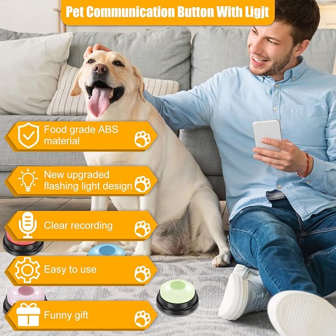 Dog Buttons for Communication Voice with Light, 4 Pcs