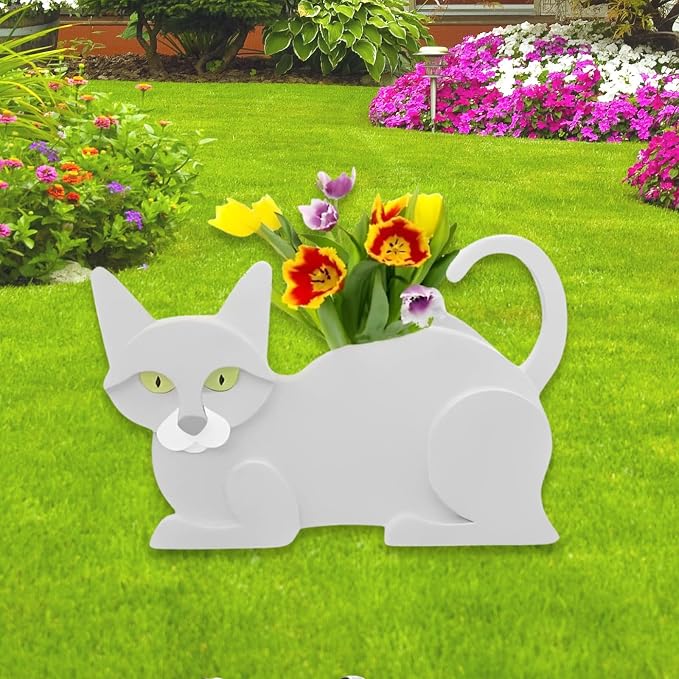 White Cat Planter Pots, Animal Shaped Flower Pot