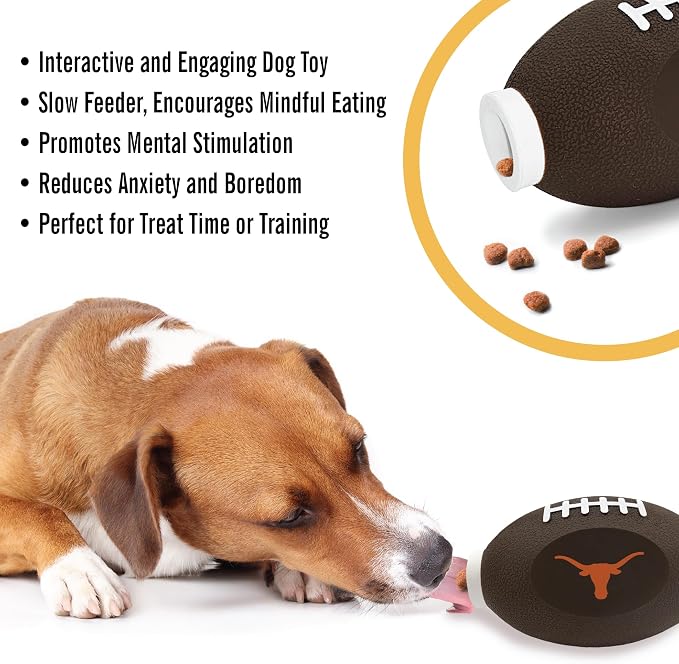 Pets First NCAA Texas Longhorns Football Treat Dispensing Toy for Dogs and Cats, Rubber Ball Pet Toy, Interactive Fun Doggie Treat Toy, Natural Rubber Feeding Toy (TX-3622)