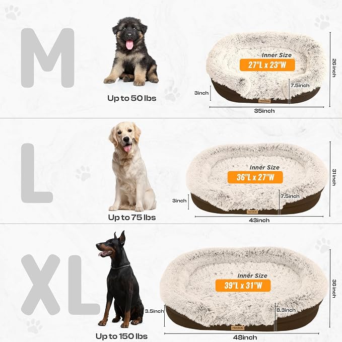 Fluffy Orthopedic Calming Plush Sofa Dog Bed - Medium &amp; Large, 43in, Coffee