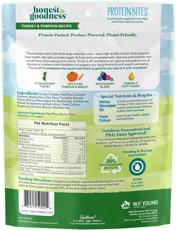 Honest to Goodness Protein Bites Turkey & Pumpkin Dog Jerky, 5.5 oz