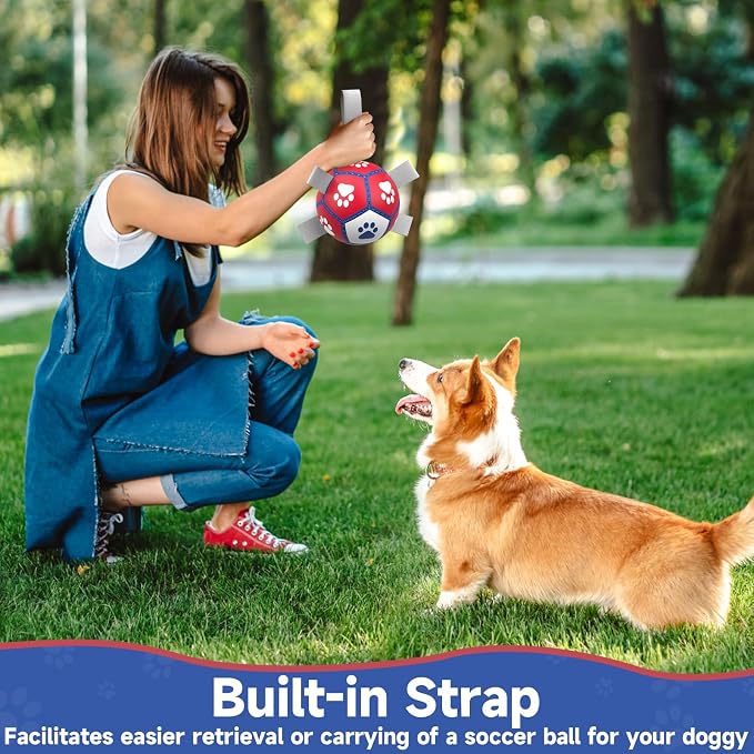 Diman Small Dog Toys, 5 Inch Dog Balls, Soccer Ball for Dogs with Straps | Interactive Dog Balls for 5-20 Lbs Dogs, Dog Water pool Toy, Herding Ball for Small Dogs, Puppy Toys for Birthday Gifts