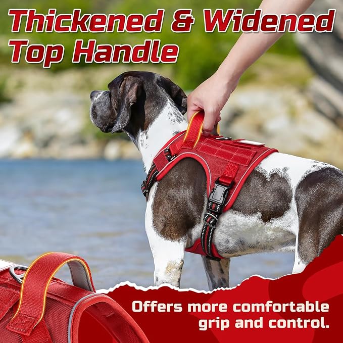 rabbitgoo Tactical Dog Harness for Medium, No Pull Military Service Vest | Molle & Handle, Heavy Duty, Adjustable, Reflective Straps, Easy Control for Training Walking, Red, Medium