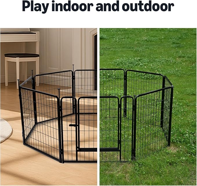 Amazon Basics Dog Playpen, 8 Panels Metal Fence with Door, Foldable for Indoor and Outdoor Use, Suitable for Small to Medium Sized Dogs, 30 Inch Height, Black