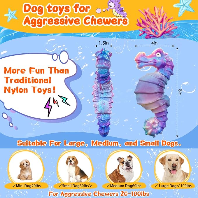 Jeefome Squeaky Dog Chew Toys for Aggressive Chewers | Tough Indestructible Toys for Large & Medium & Small Breeds-Interactive Toys for Boredom & Anxiety Relief