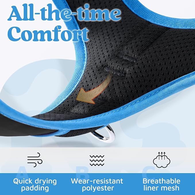 rabbitgoo Dog Harness Small Sized, No Pull 3 Buckles Easy On & Off | Soft Padded, Walking with Control Handle, Adjustable and Reflective, Black & Blue, Small