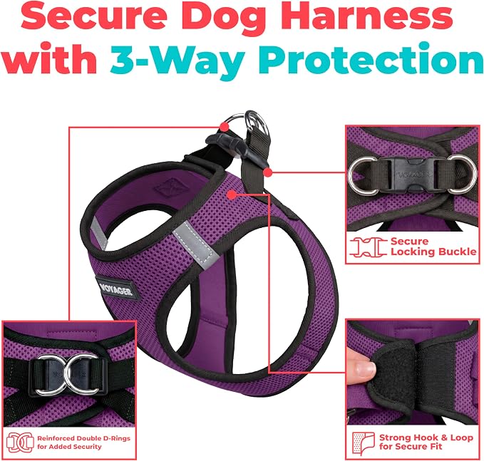 Voyager Step-in Air Dog Vest Harness - Purple/Black Trim, X-Small | 13 - 14.5" in Chest, Reflective Bands, All Weather Breathable Air Mesh, Cats Compatible, Lightweight, Fast Drying