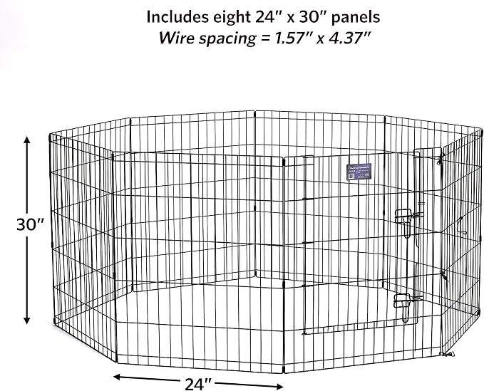 MidWest Homes for Pets 30-Inch Exercise Pen, for Indoor and Outdoor Use, 16 Sq Feet of Play, Single Door Folding Dog Pen, with Large Door Opening & Secure Latch, Easy to Set Up, Foldable Dog Playpen