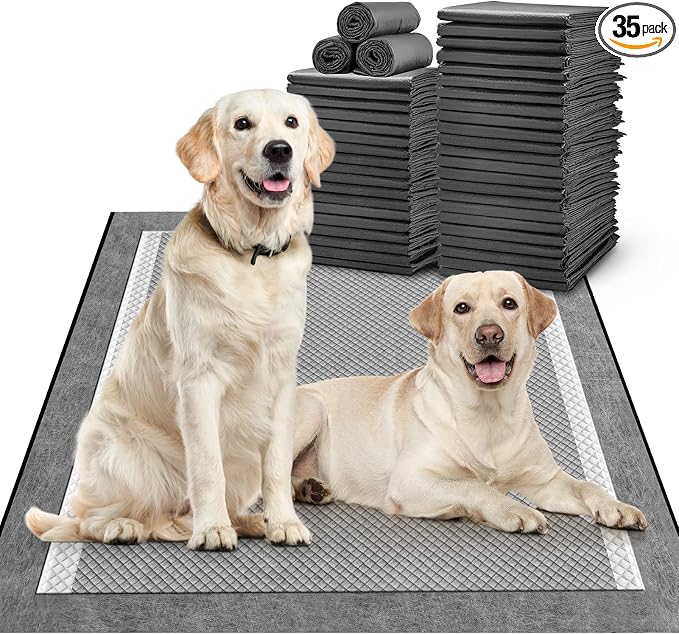 MIZOK Pee Pads for Dogs 30x36in Charcoal Dog Pads XL, Super Absorbent Odor Eliminating Leak-Proof, Dog Pee Pads with Activated Carbon for Large Breeds, Disposable (35 Count)