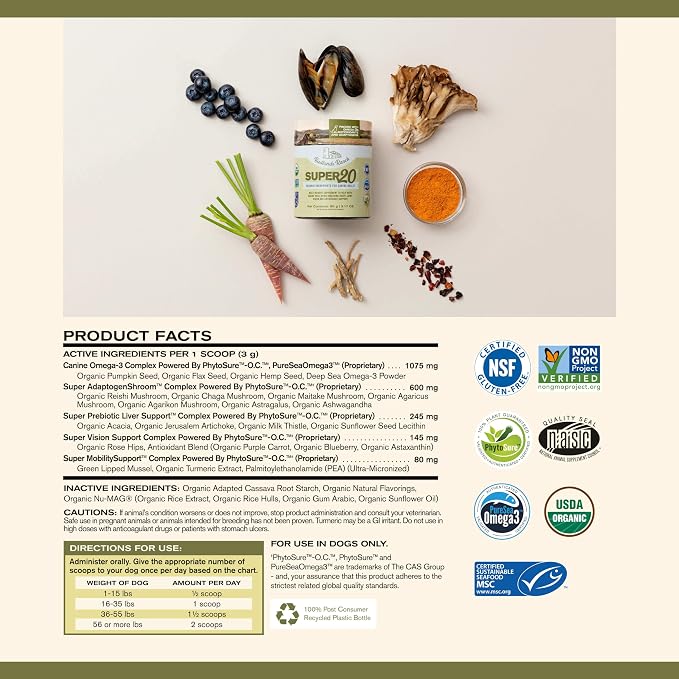 Badlands Ranch Super20 Multi-Benefit Supplement for Dogs, 30 Scoops