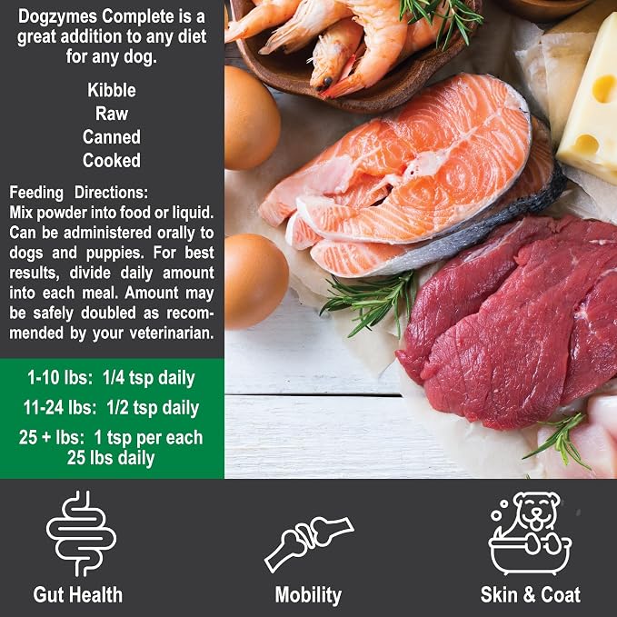 Dogzymes Complete - Probiotics, Prebiotics, Glucosamine, Chondroitin, MSM and Hyaluronic Acid, Complete Skin and Coat Care (2 Pound)