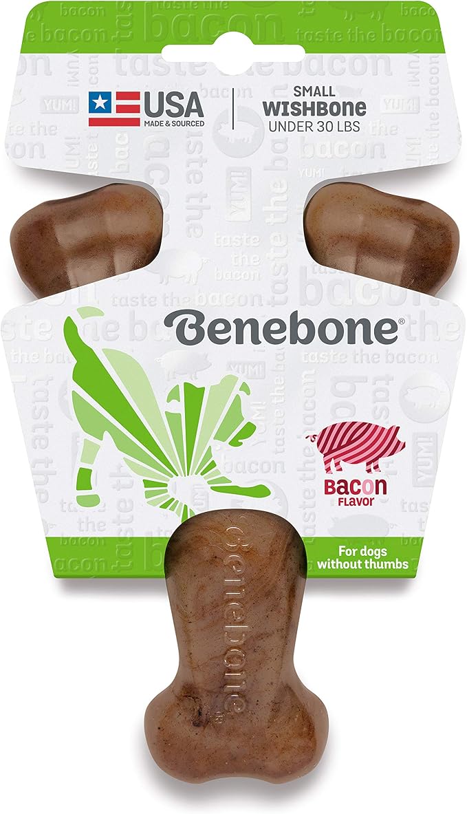 Benebone Dental Durable Dog Chew Toy for Aggressive Chewers, Real Bacon, Made in USA, Small & Wishbone Durable Dog Chew Toy for Aggressive Chewers, Made in USA, Small, Real Bacon Flavor