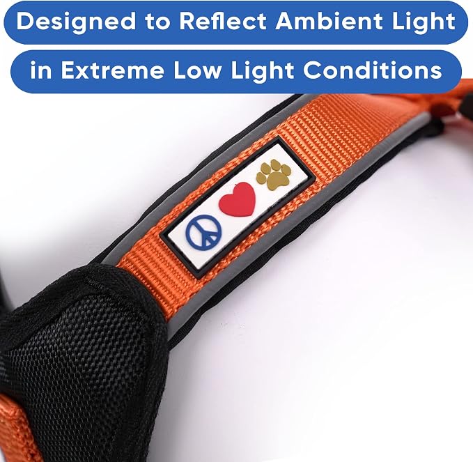 Pawtitas Reflective Padded Dog Harness for Medium Dogs – Adjustable Step-in Vest | Fits Chest 22–28 in | No Pull Training Harness | M | Orange