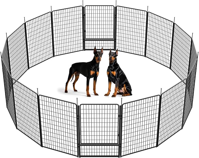 SunsGrove Dog Playpen Outdoor, 50 inch 16 Panels with Wider Door for Large Dogs, Free and Safe Play Dog Fence Indoor, Black