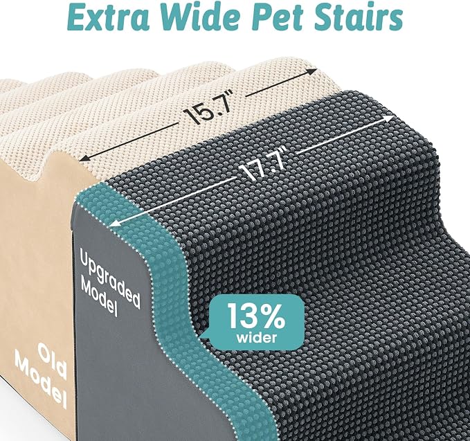 COZY KISS Dog Stairs for Small Dogs, 3-Step 2-in-1 Dog Steps,22.4" H | 5-step dog stairs and ramps,Non-Slip Base,for Couch & Bed, Dark Grey