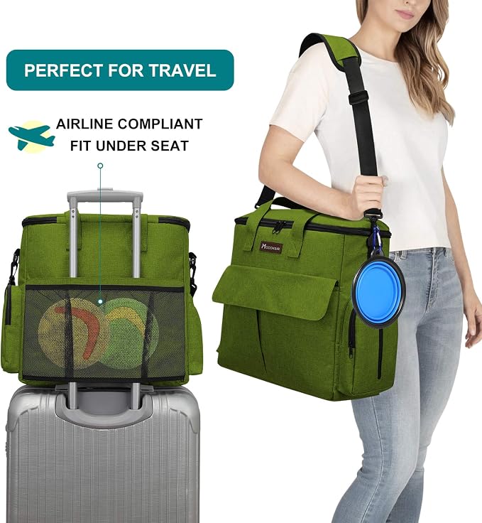 Modoker Dog Travel Bag Weekend Set with Food Containers & Bowls, Green