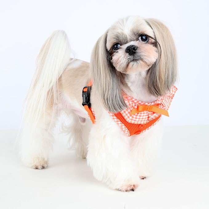 Puppia Vivien Dog Harness Over-the-Head All Season Cute No Pull No Choke Walking Training Adjustable for Small Dog, Orange, Medium