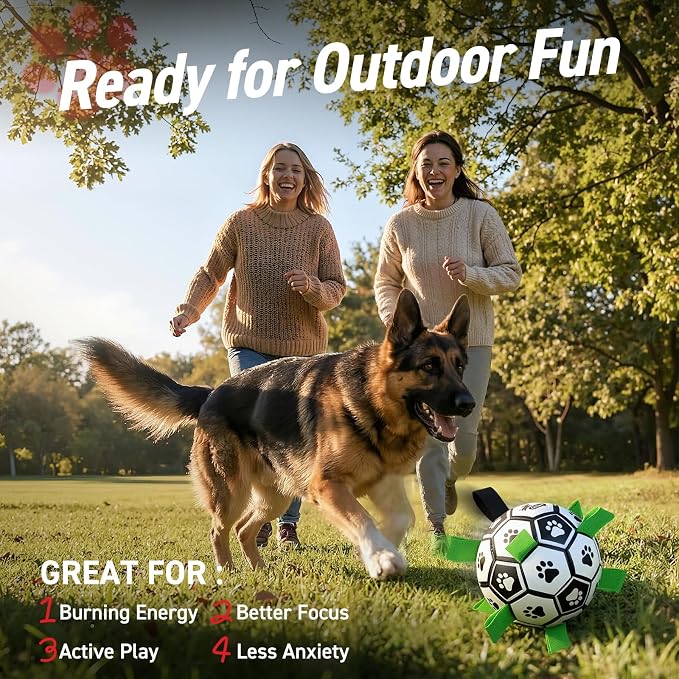 QDAN Large Dog Toys, Soccer Ball for Dogs with Straps, 9 Inch Big Dog Ball | Training Soccer Balls for >90 lbs Dogs, Giant Herding Ball for Dogs, Interactive Water Pool Toys for Tug Chase, Dog Birthday