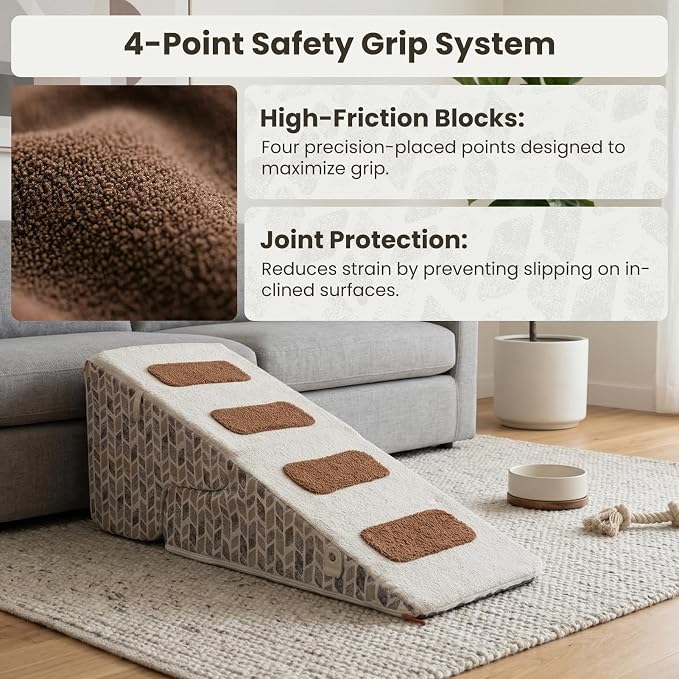 Laifug Pet Dog Stairs for Small Dogs 16.5" H, 2 in 1 Transformable 3-Step Pet Stairs and Dog Ramp for Couch (13-20 in), Beige Adjustable Pet Steps with Non-Slip Waterproof Cover
